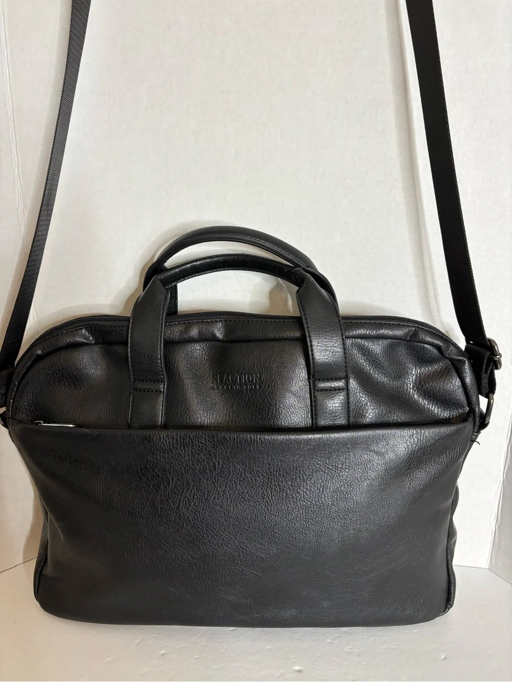 Black Faux Leather Laptop Briefcase Messenger Bag
